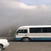 Высокий фонтан горячей воды забил из-под асфальта в Павлодаре