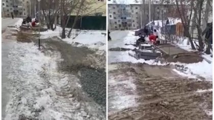 «Укладывают в снег»: Жители Уральска возмутились укладкой тротуара
